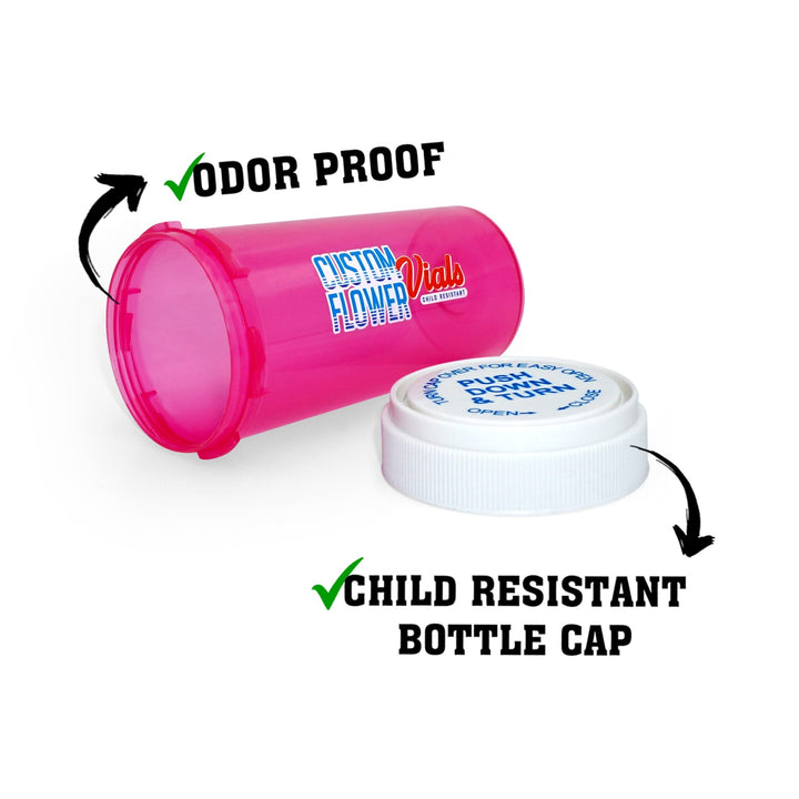 Custom Plastic Flower Vial With Child Resistant Cap