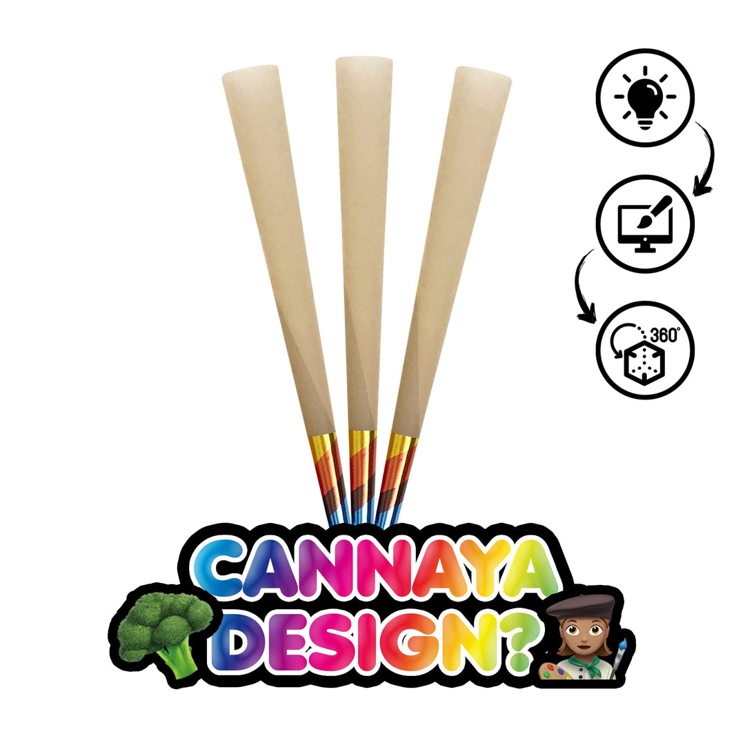 🥦 CANNAYA DESIGN? 👩‍🎨 - Custom Pre Rolled Cones Printing on 26MM Foil Tips in Tower Box Packaging (1000CT)