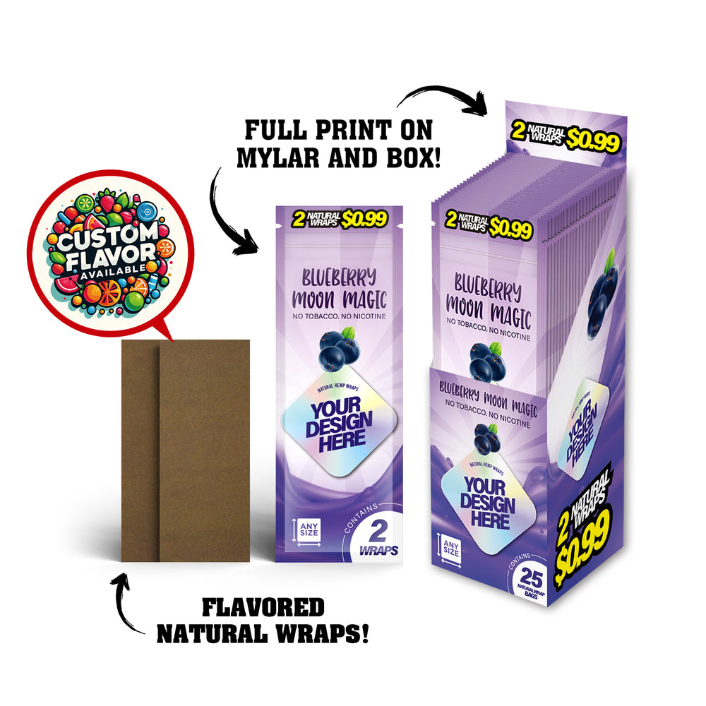 Custom Flavored Hemp Wrap Sheets with Flavor Boost Capsules (2CT) in Mylar Bags