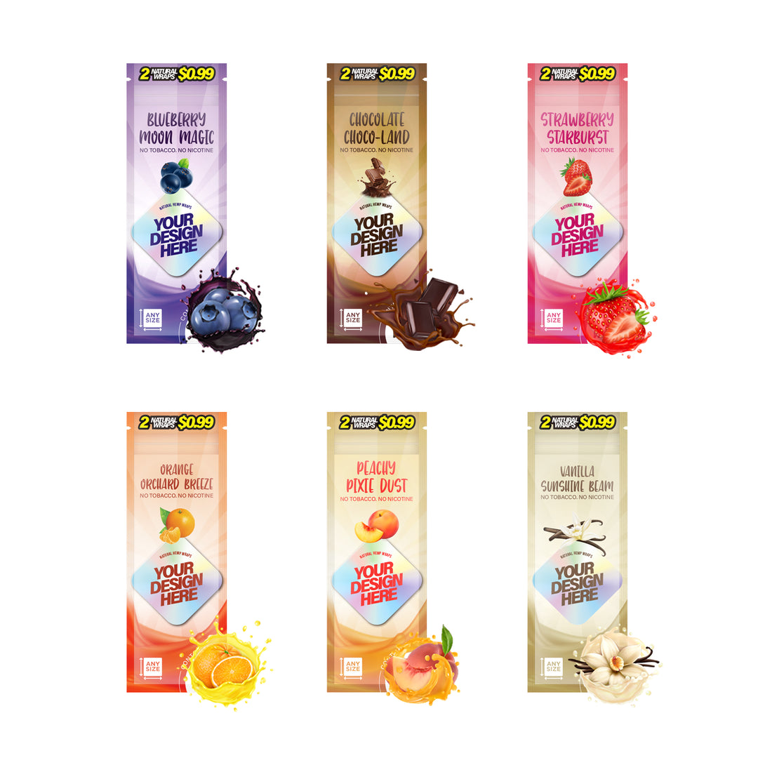 Custom Flavored Blunt Wrap Sheets with Flavor Boost Capsules (2CT) in Mylar Bags