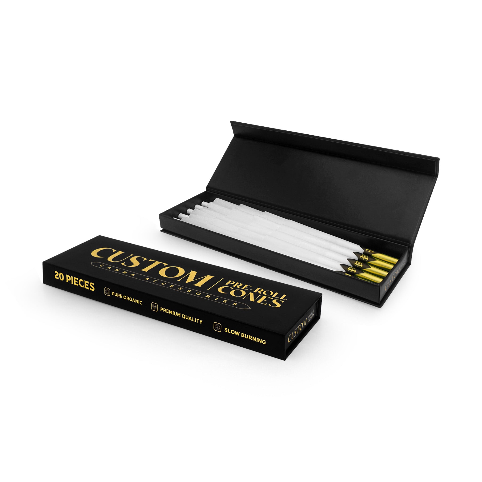 Custom Pre Rolled Cones in Magnetic Hard Box Retail Packaging (20CT)