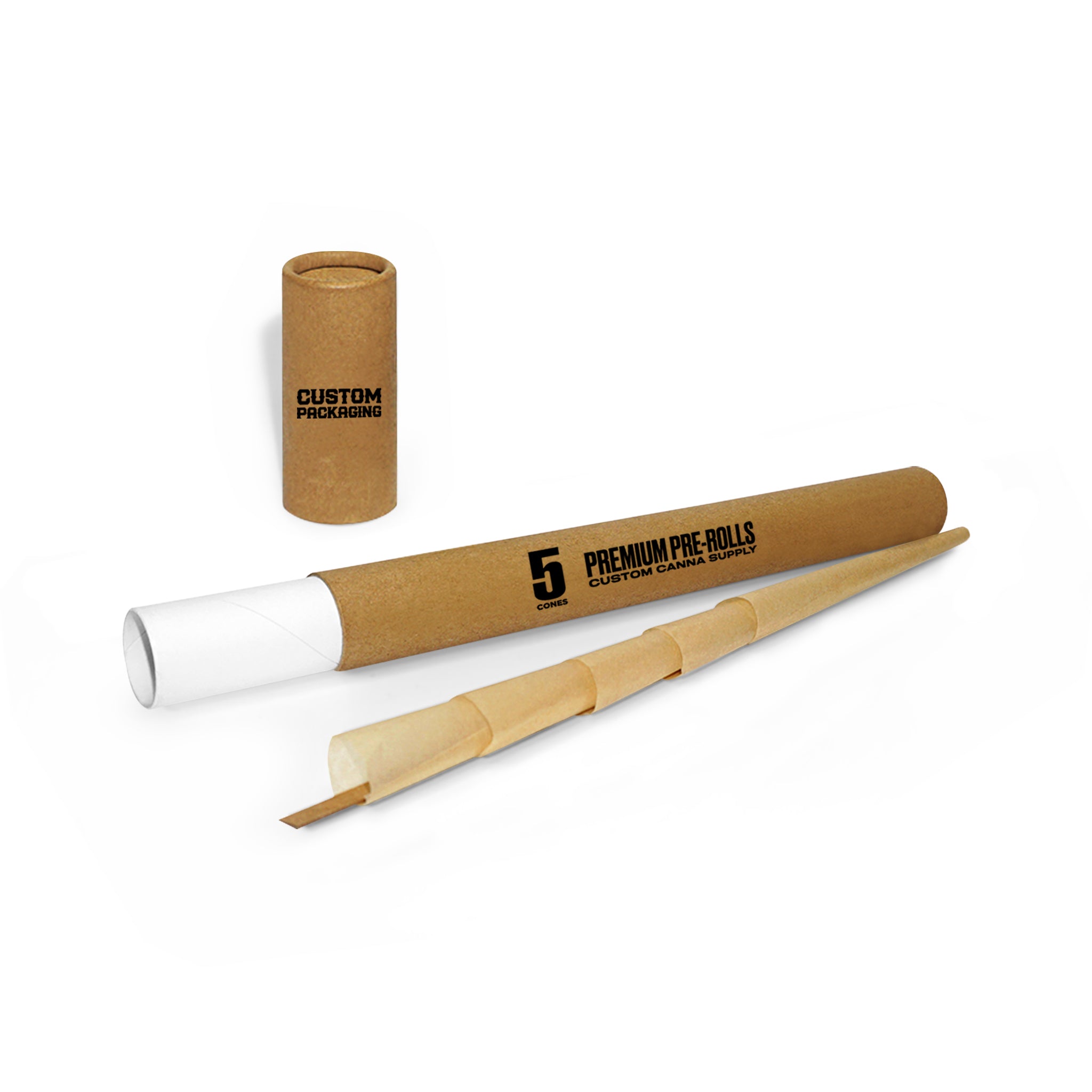 Custom Pre Rolled Cones in Slim Kraft Tube Retail Packaging (5CT)