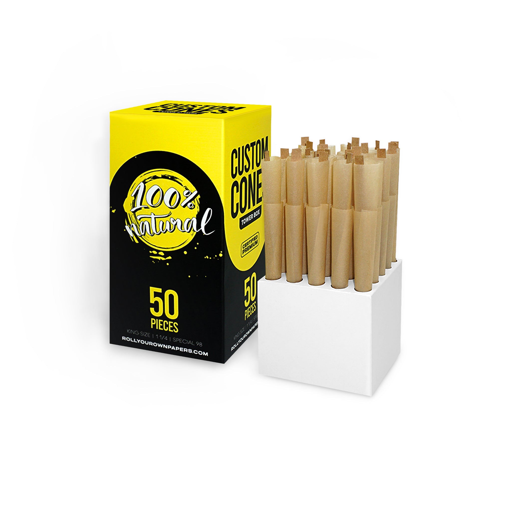 Custom Pre Rolled Cones in Tower Box Packaging (50CT)