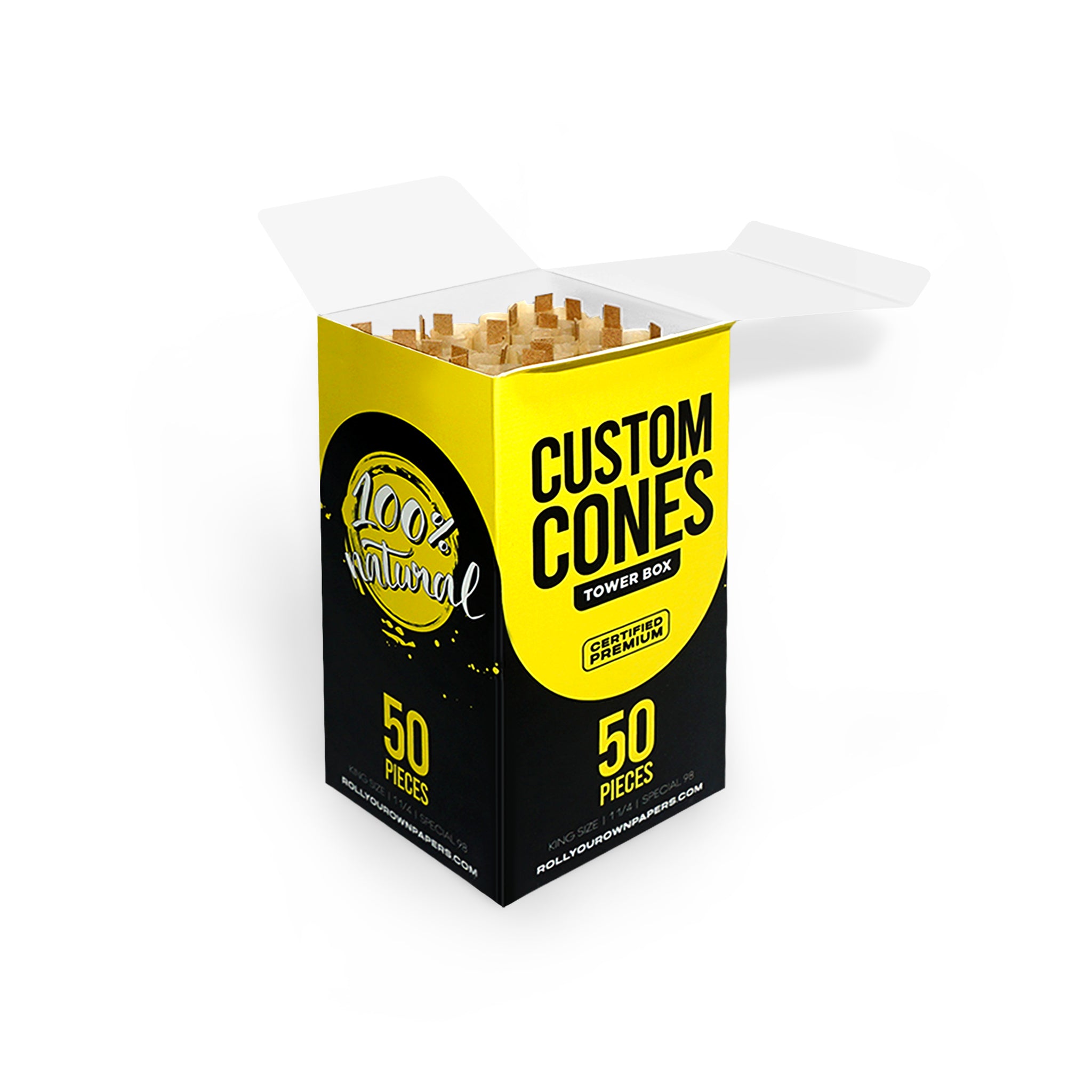 Custom Pre Rolled Cones in Tower Box Packaging (50CT)