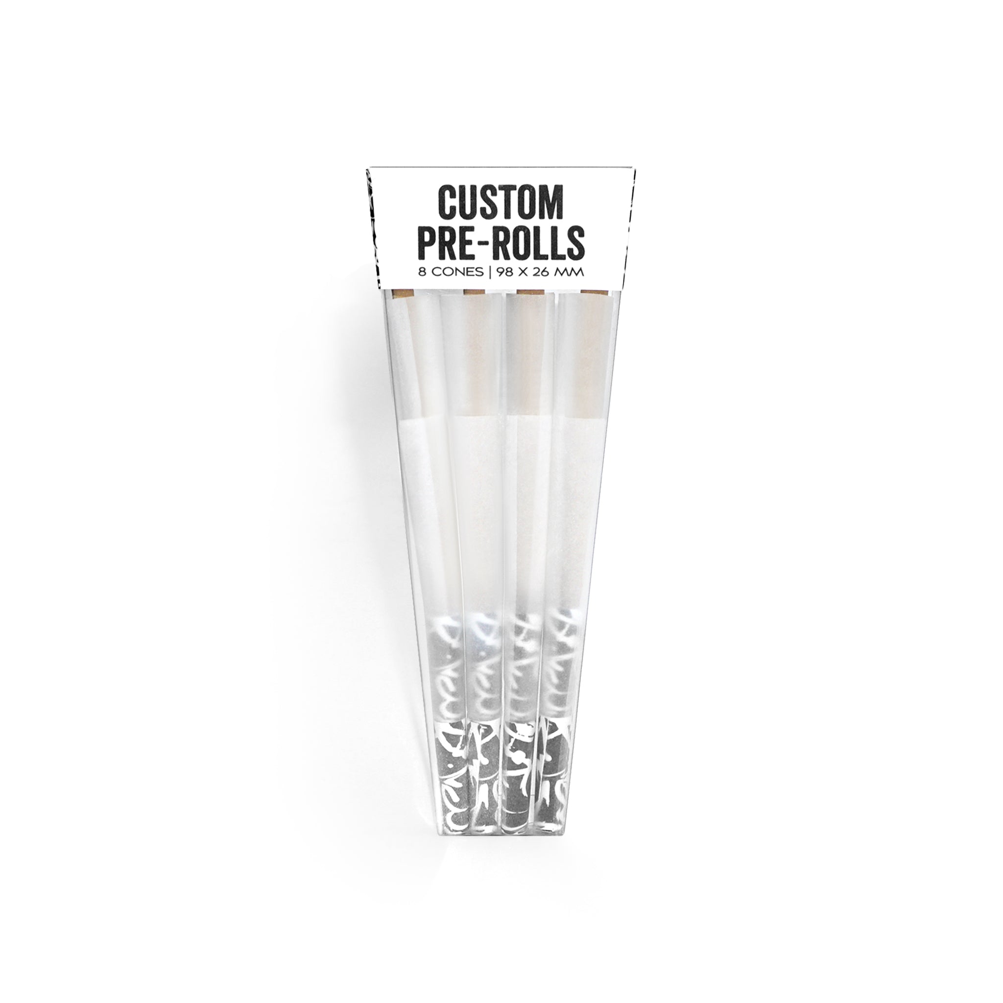 Custom Pre Rolled Cones Printing on Tips in Acetate Box Packaging (8CT) - ROLL YOUR OWN PAPERS.COM