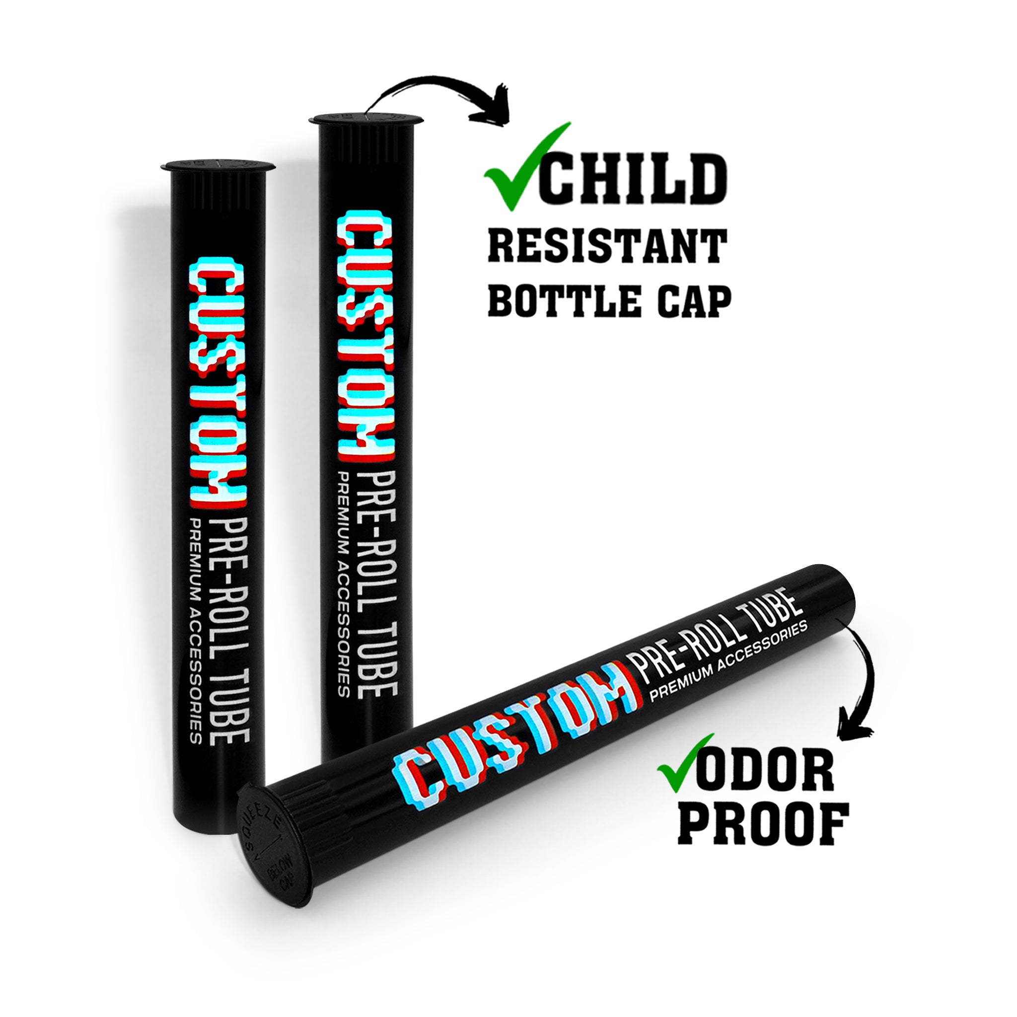 Custom Pre Rolled Plastic Tube With Child Resistant Cap