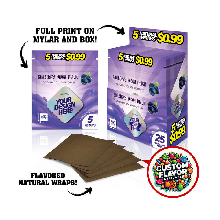 CUSTOM FLAVORED NATURAL WRAP SHEETS IN MYLAR BAG