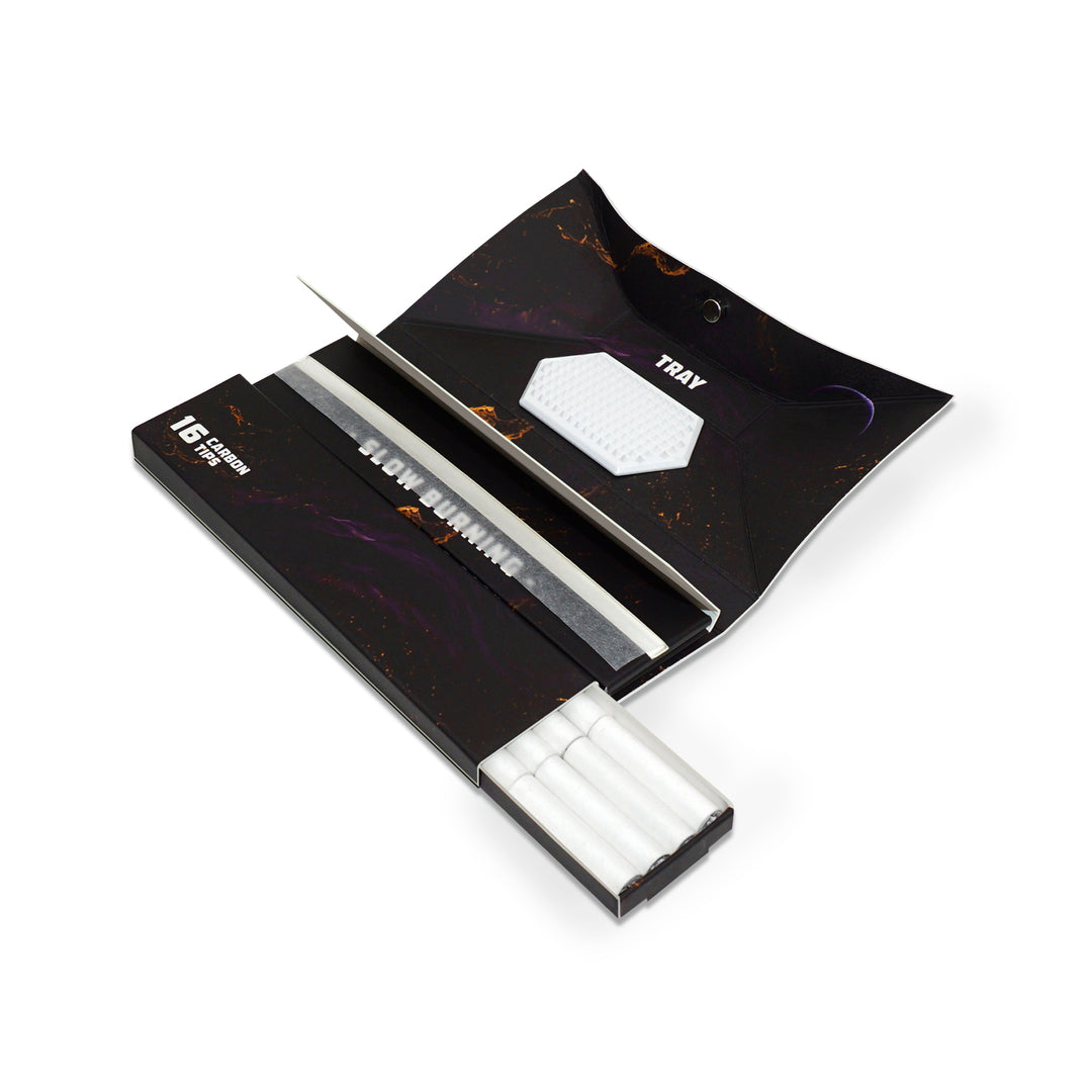 Custom Printed Rolling Paper Booklets with Coconut Charcoal Filters, Magnetic Closure and Grinder Card
