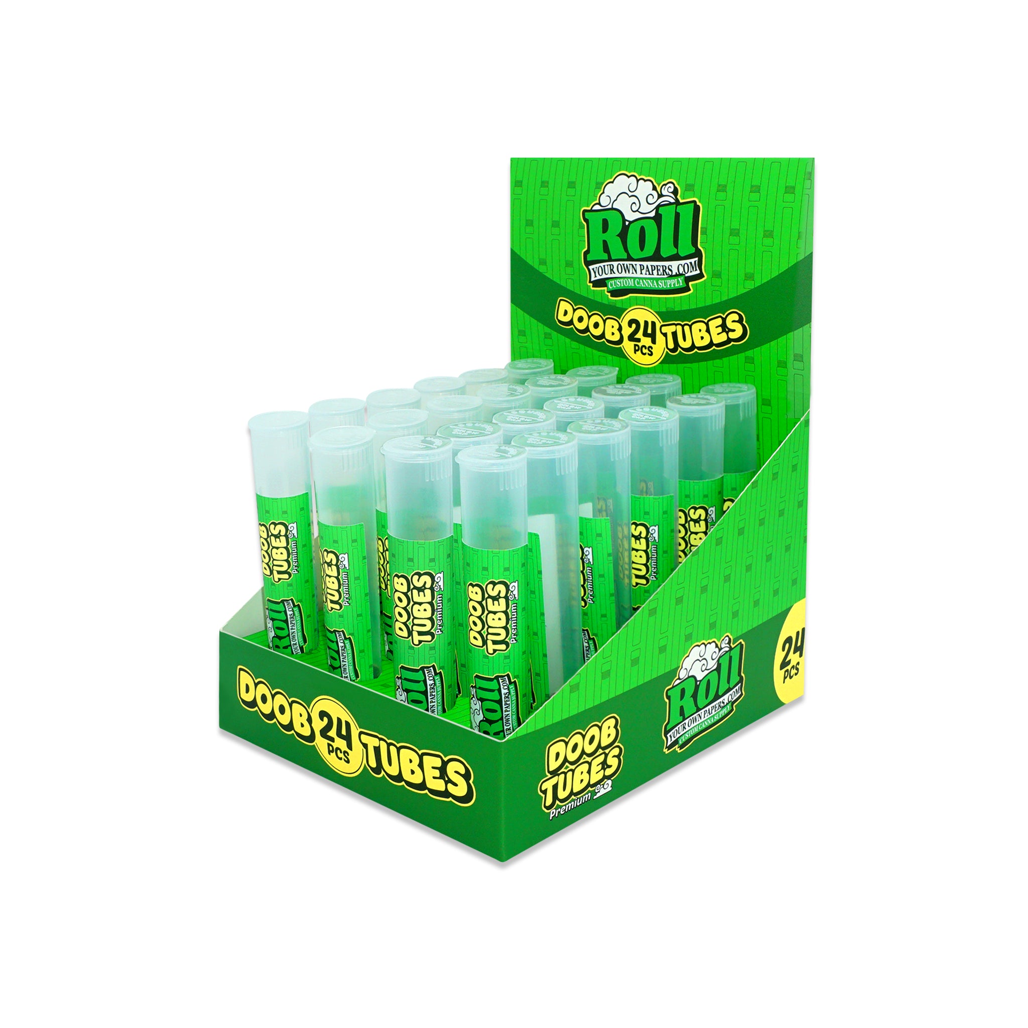 Custom Pre Rolled Doob Tubes in Upright POS Display Box 24PK