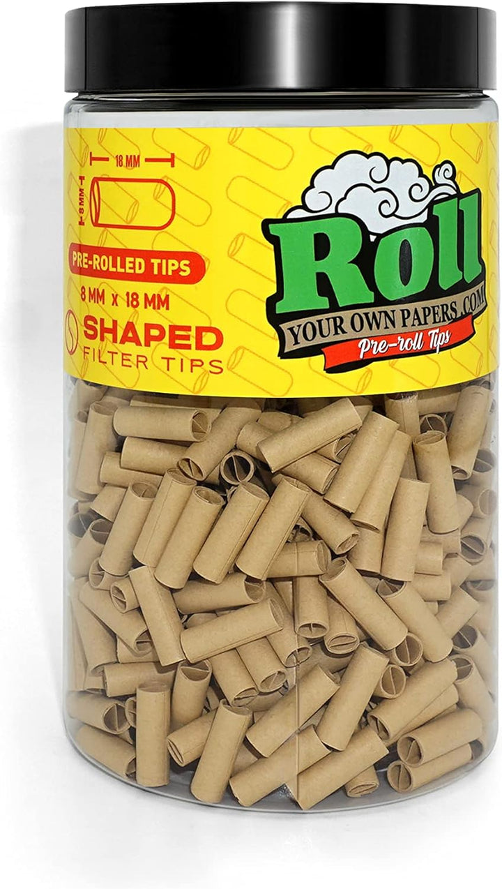 Natural Unbleached Pre-Rolled Filter Tips, Ø8mm - Bottle of 500 Tips