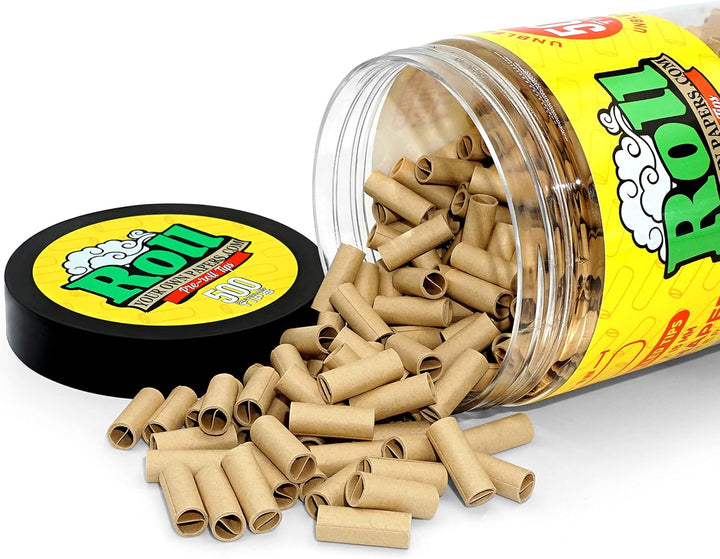Natural Unbleached Pre-Rolled Filter Tips, Ø8mm - Bottle of 500 Tips