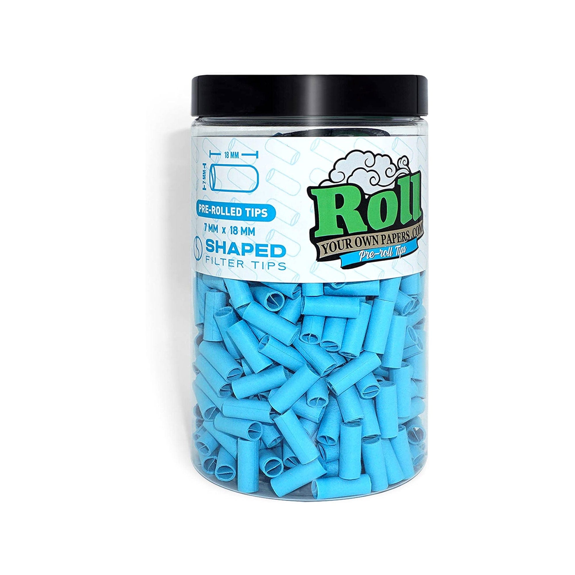 Blue Pre-Rolled Filter Tips, Ø7mm - Bottle of 500 Tips