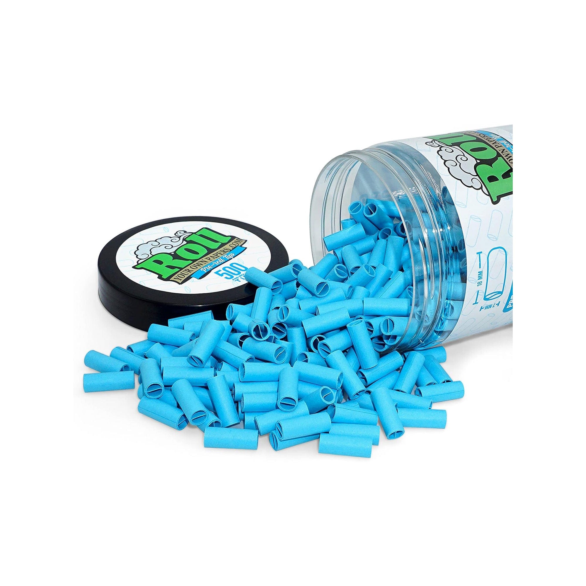 Blue Pre-Rolled Filter Tips, Ø7mm - Bottle of 500 Tips
