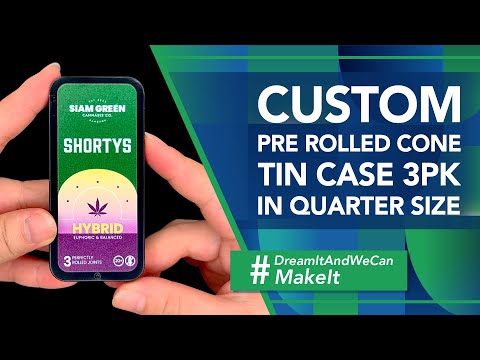 Custom Pre Rolled Cone Tin Case 3PK in Quarter Size