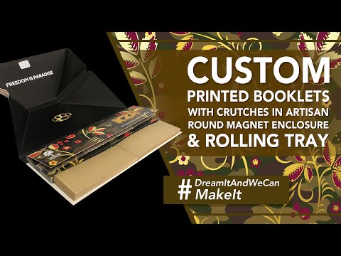 Custom Printed Booklets With Crutches in Artisan Round Magnet Enclosure & Rolling Tray